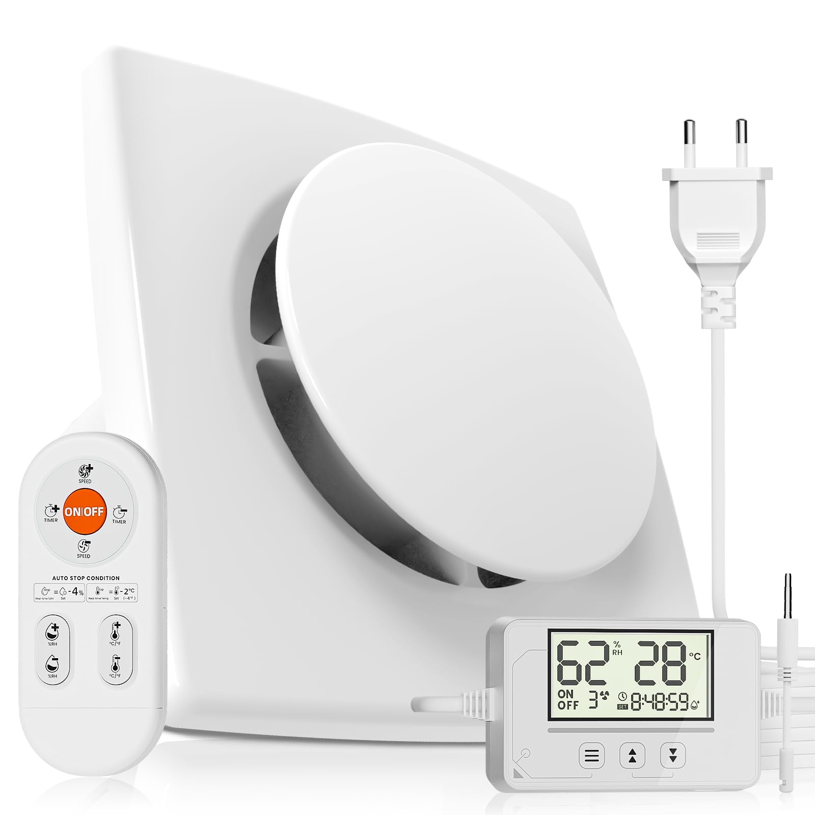 Ventilateur Extracteur d’air 100mm 5 Modes, 3 Vitesses, Télécommande, Affichage Température Humidité en Temps Réel, VMC Salle de Bain Hygroréglable, Silencieux et Puissant Aérateur dAir QU119