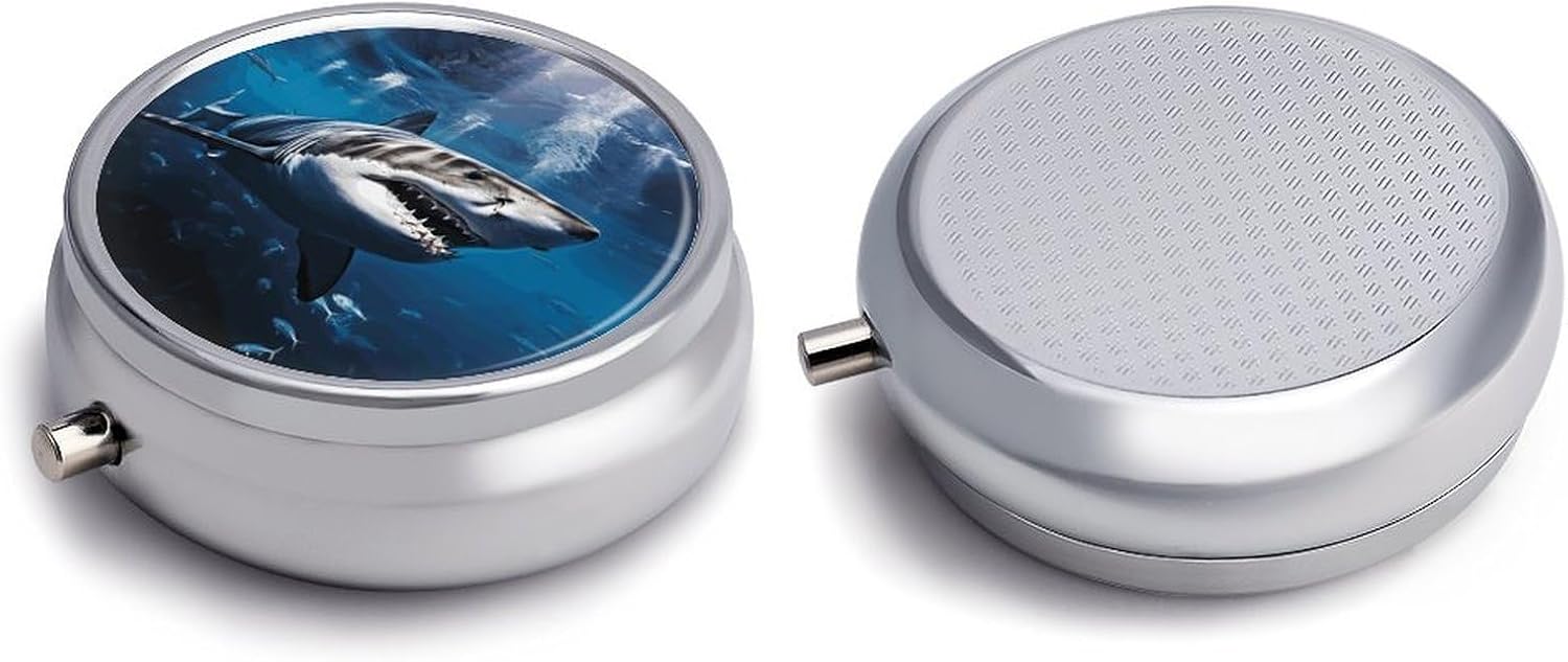 Round Silver Pill Box Small Pill Case for Purse and Pocket 3 Compartment image 3