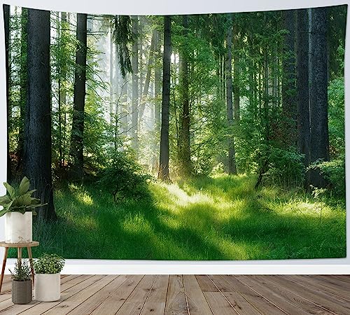 LB Tapiz de Pared Bosque Verde Colgar de Pared La luz del sol a través de los árboles Tela Pared Paisaje natural Tapices para Sala Dormitorio Decoración Pared,150x130cm