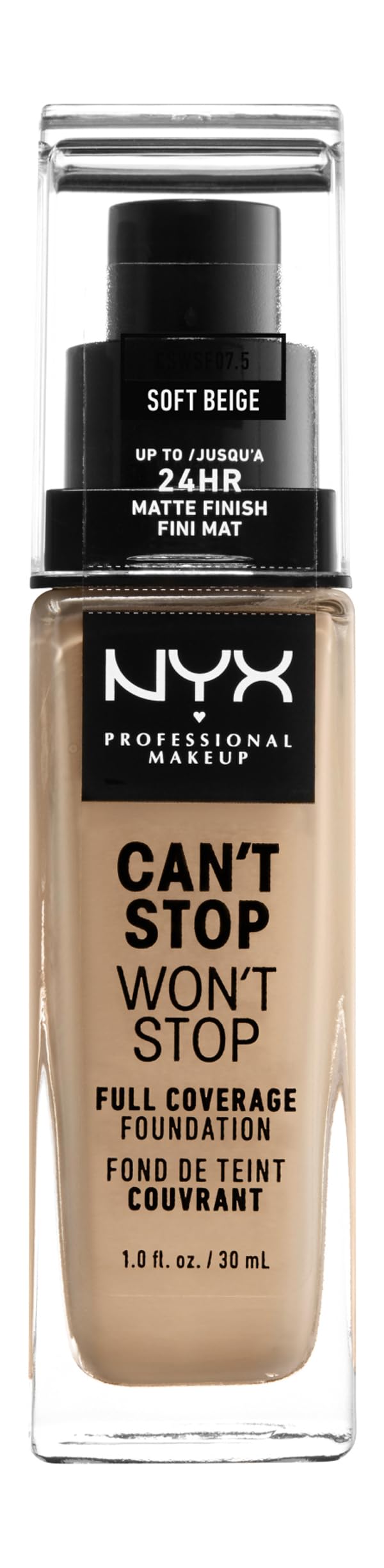 NYX Professional Makeup Can't Stop Won't Stop Full Coverage Foundation, Langanhaltend, Wasserfest, Vegane Formel, Mattierter Teint, Farbton: Soft beige