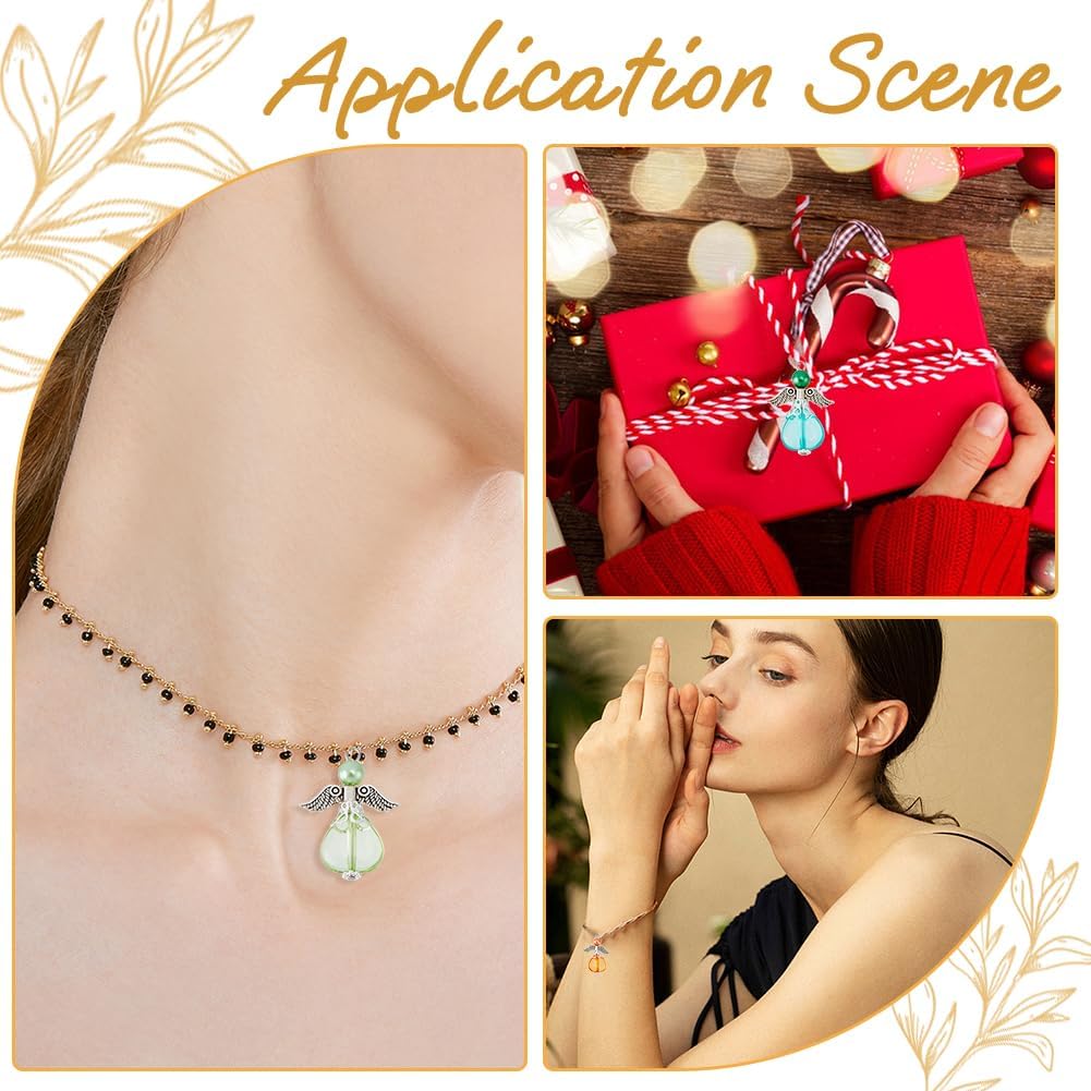 SUPERFINDINGS 8 Colors 48Pcs Angel Wing Charms Acrylic Guardian Angel Pendants Bulk Fairy Wing Beaded Dangle Charms with Alloy Findings for Necklace Bracelet Earring Making - Image 6