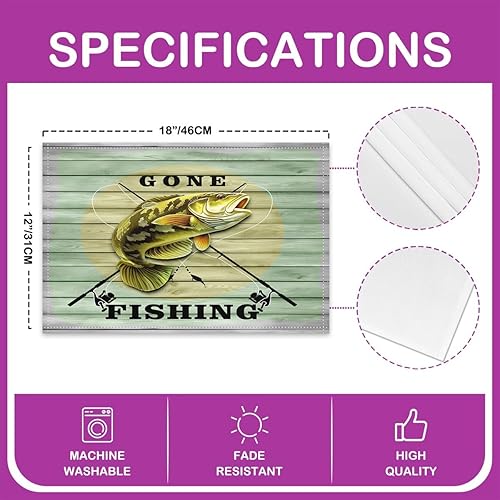 Miniatura 8 de Juego de 4 manteles individuales rústicos con molino de viento para mesa de comedor, tablones de madera color azul turquesa, lavables, manteles