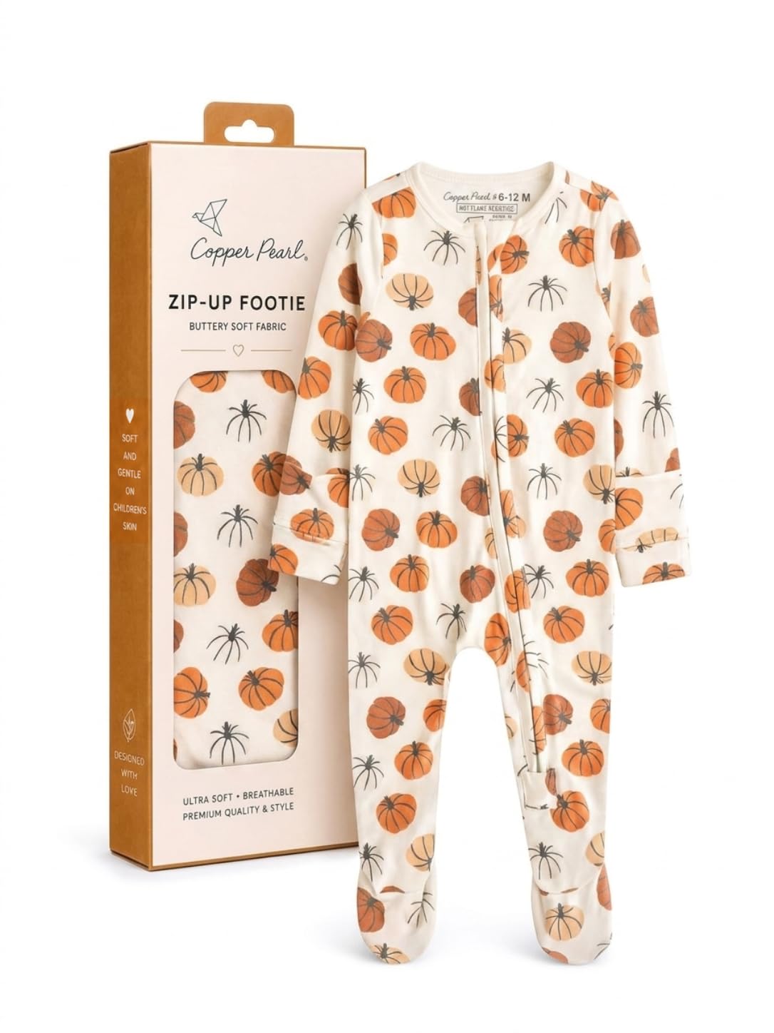 Copper Pearl Baby Zip-Up Footie Pajamas - Soft Stretchy Sleep and Play Footies for Boys and Girls