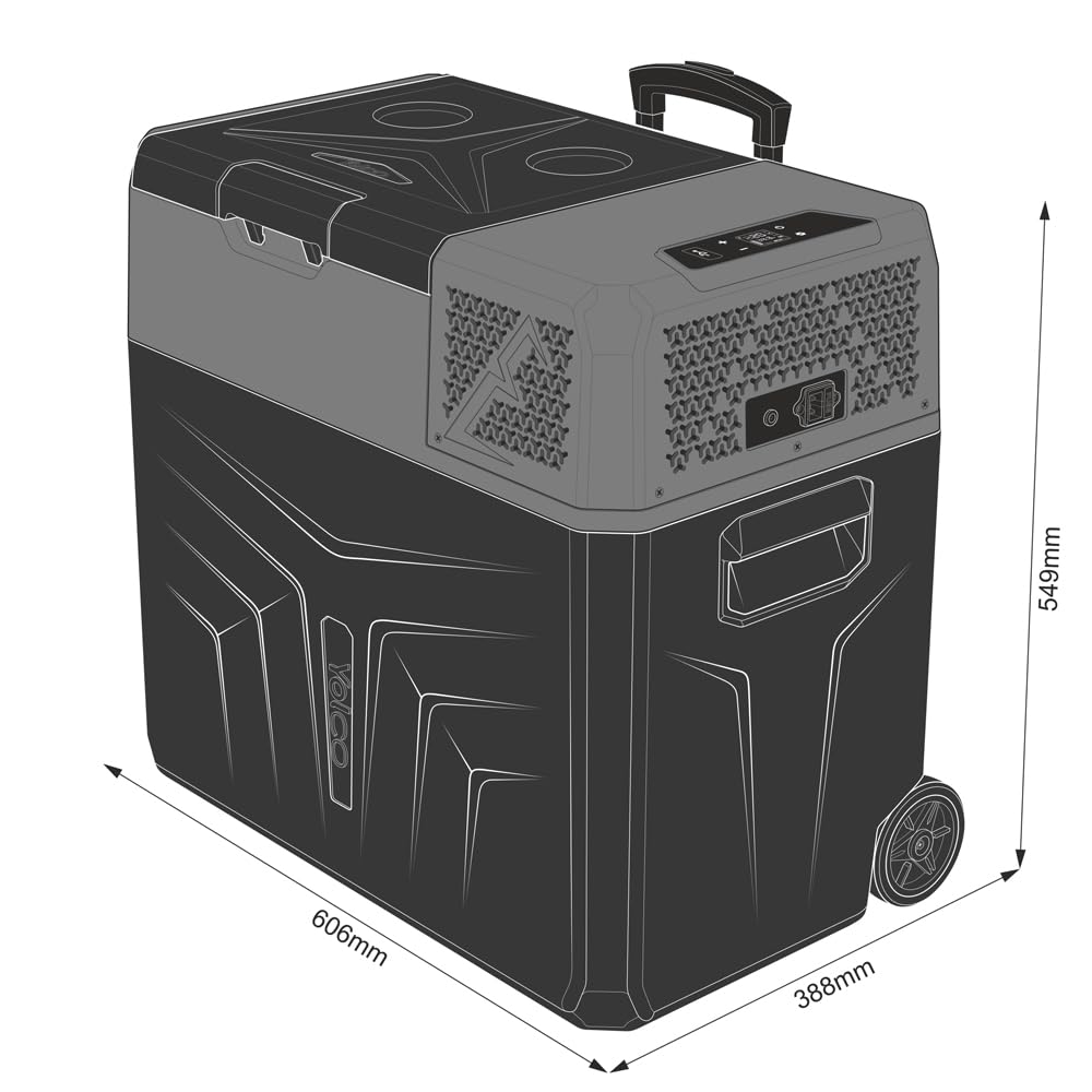 Yolco BCX50 Carbon Electric Compressor Cool Box, sterowanie aplikacjami przez Bluetooth, 12/24 V i 230 V do samochodów, ciężarówek, łodzi, lodówki kempingowej
