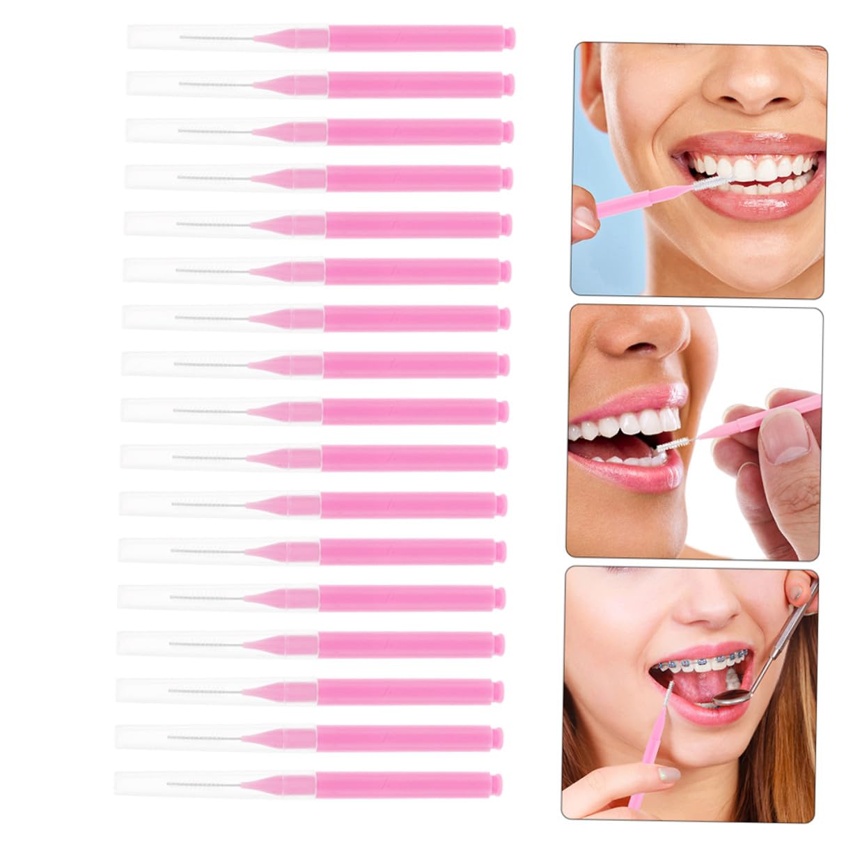 Cepillos Interdentales 200 Piezas de Pp y Acero Inoxidable Rosa | Herramienta de Limpieza Dental, para Encías y Dientes, Uso en Casa u Oficina