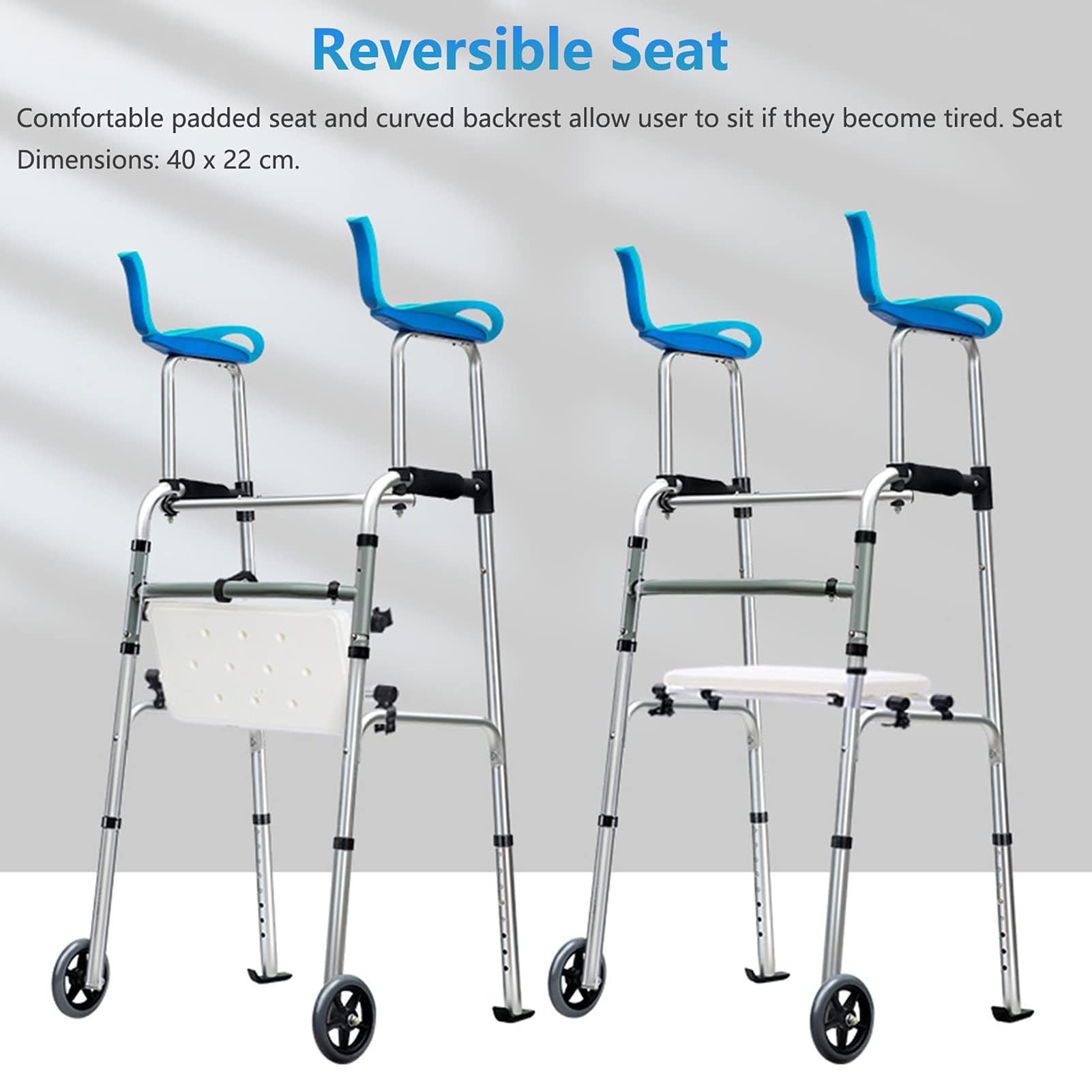 Andador Portátil para Adultos, Andador con Ruedas, Altura Ajustable, Apoyabrazos y Respaldo Acolchados, Andador Médico Ideal para Personas Discapacitadas, 8 Niveles de Altura