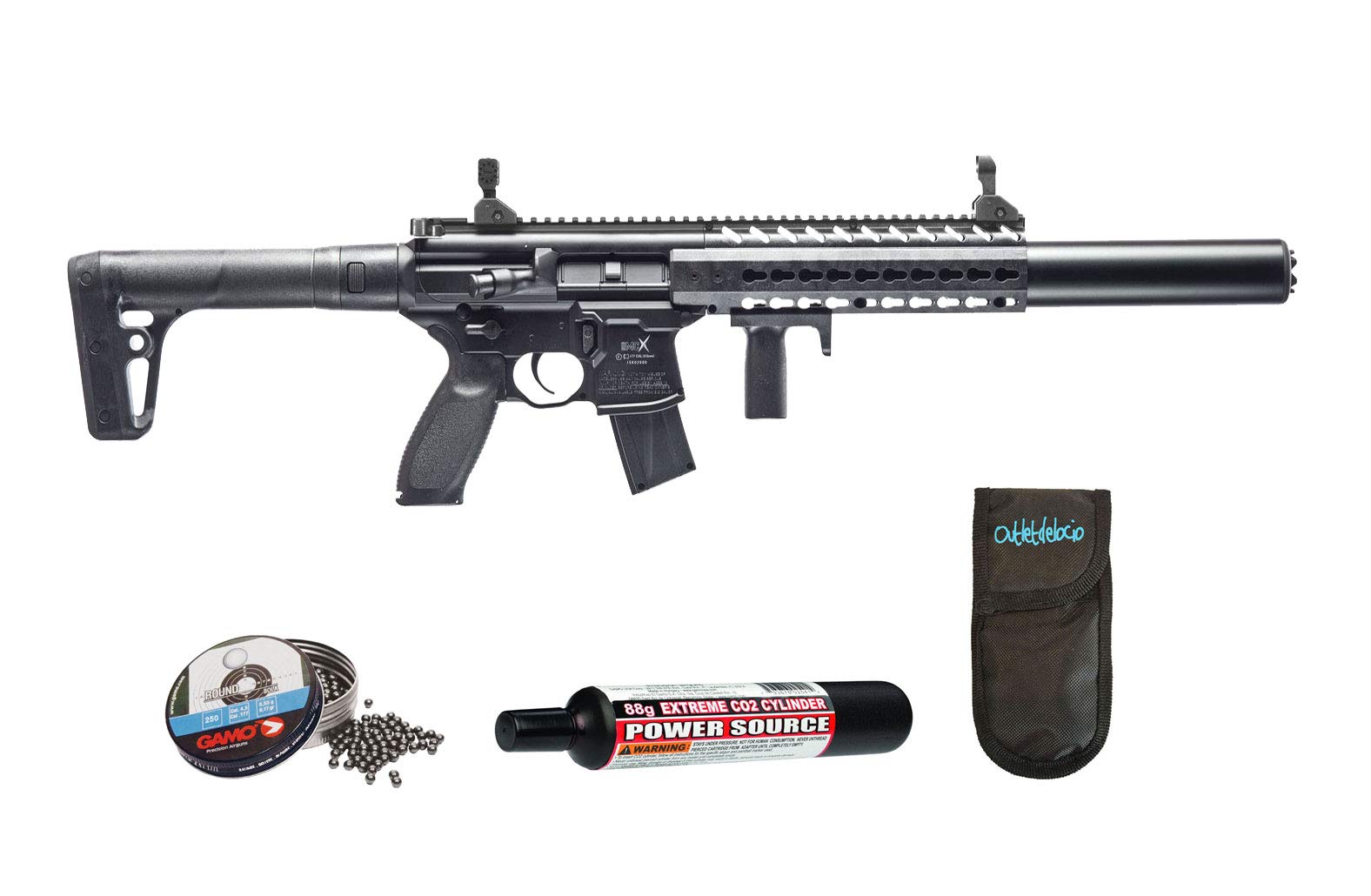 Outletdel ocio Subfusil Perdigón Sig Sauer MCX ASP co2, Escopeta balines 4,5mm. + balines + bombona co2 + Funda. 50523/27253/23054.