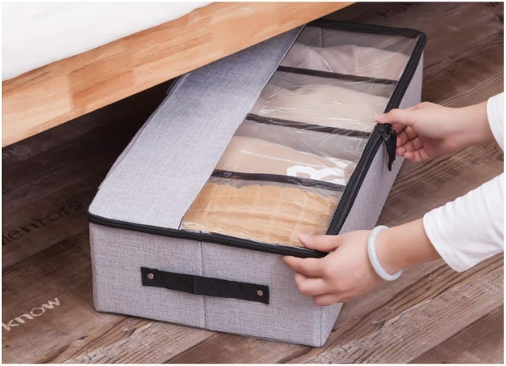 JSEIAJB Storage Box Finishing Box，Clothes Storage Organizer Foldable with Sturdy Zipper Clear Window for Shoes,Clothes,Toys(Gray)