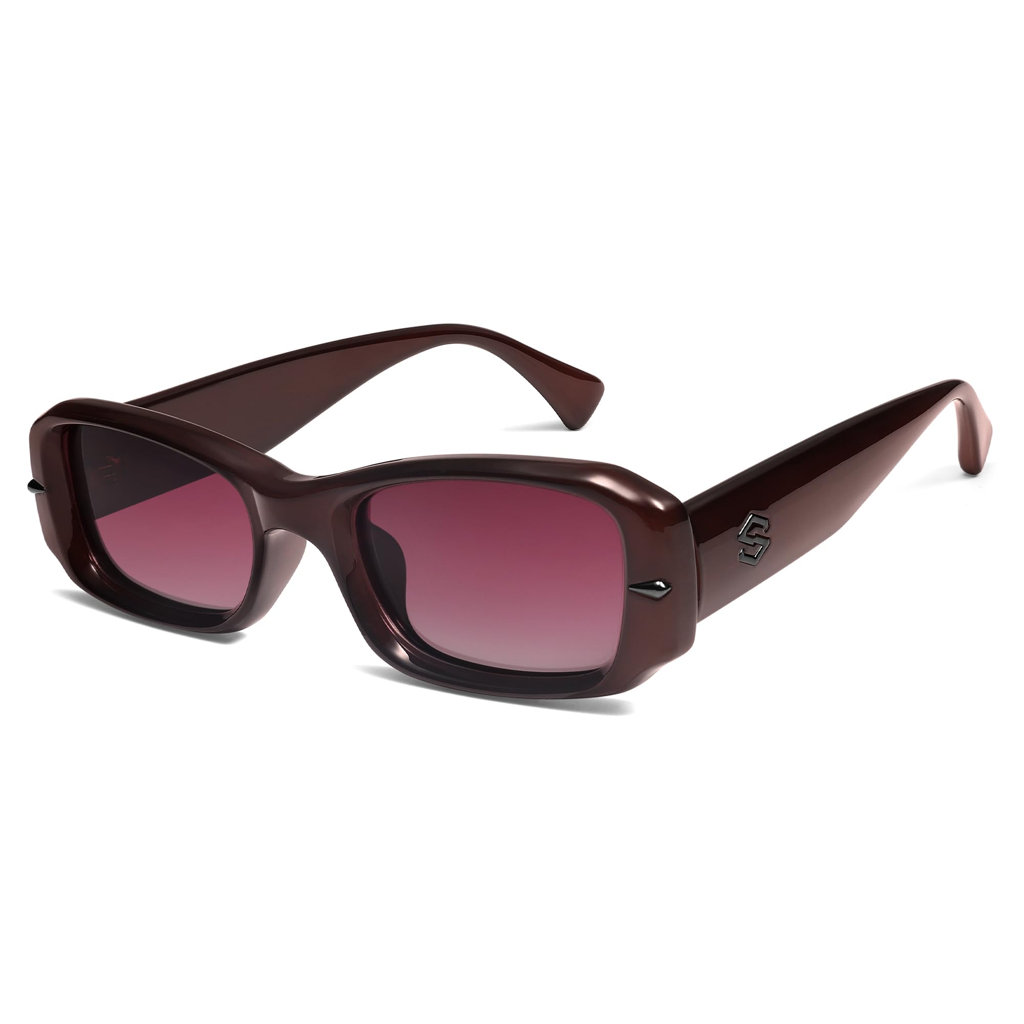 SOJOS Retro Rectangle Polarized Sunglasses Women Men 90s Sunnies UV Protection Womens Mens Sun Glasses SJ2366, Chocolate Frame/Purple&Red Grading Lens