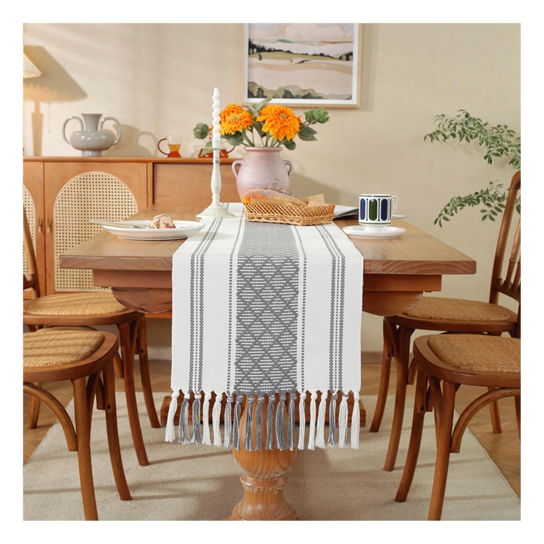 NIUSABOU Kitchen Dining TableDecoration, Nordic Striped Table Runner Multicolor 35x160-305cm(Gray-a,35x183cm(13.7x72in))
