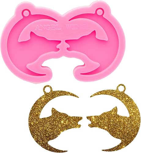 Molde de silicona para aretes de lobo y luna brillantes brillantes para hacer joyas de resina epoxi