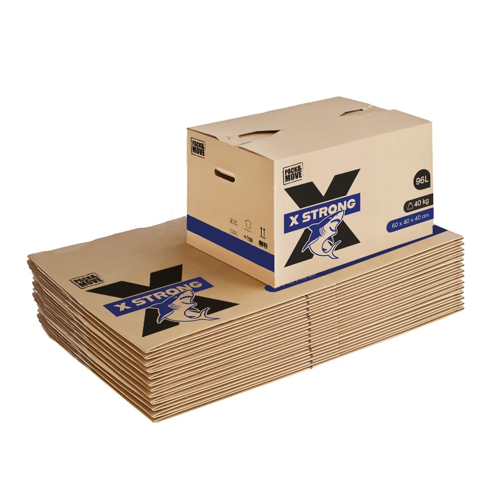 Pack and Move - Zestaw 15 kartonów do przeprowadzki X Strong - 60 x 40 x 40 cm - Obciążenie 40 kg - ekstremalna wytrzymałość - duża pojemność