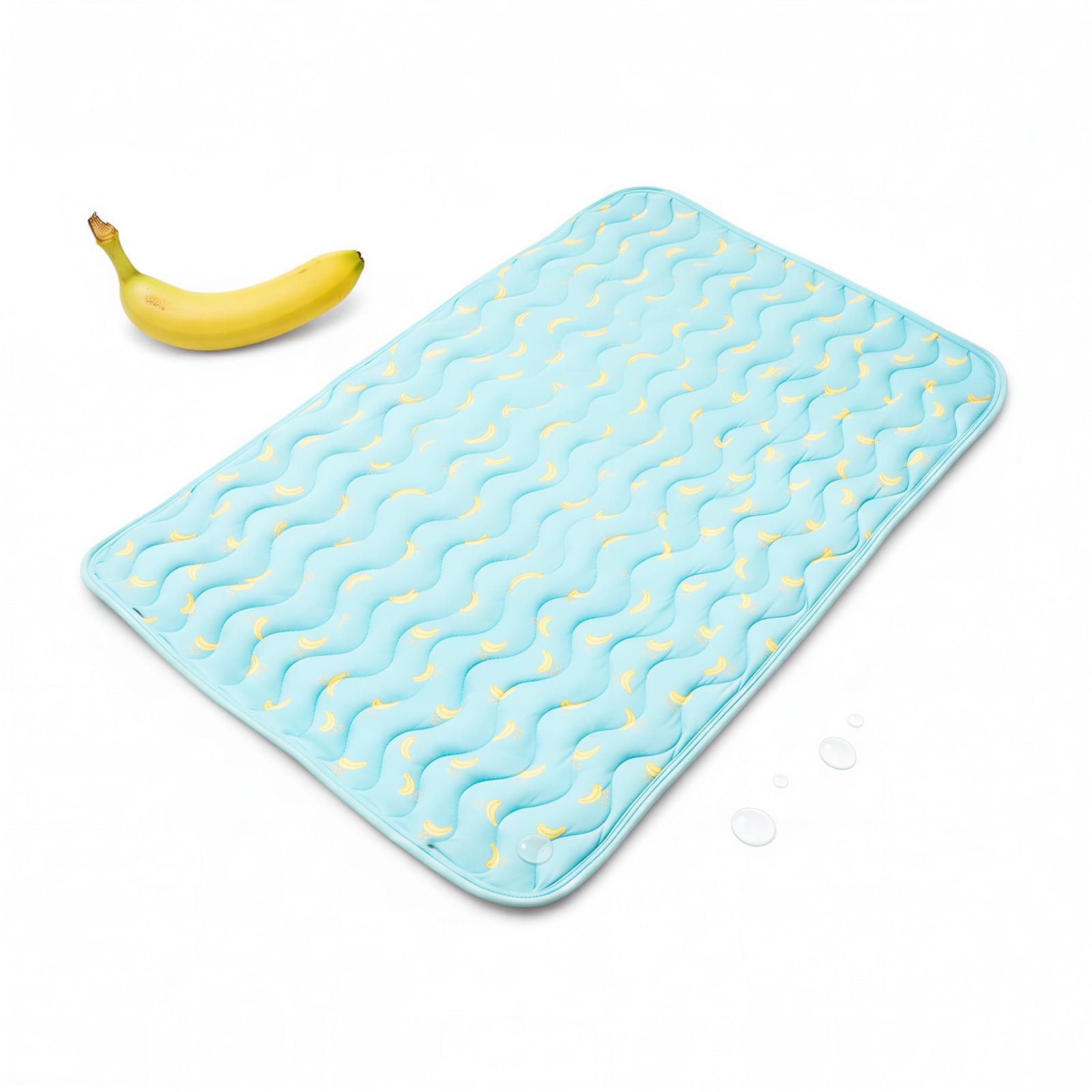 Hunde Kühlmatte, 27,6 x 21,7 Zoll, Ice Silk Kühlmatte mit atmungsaktivem Stoff, tragbare Kühlmatte für kleine und mittelgroße Hunde bis 33 lbs, Bananenmuster, für Zuhause und Reise, Blau