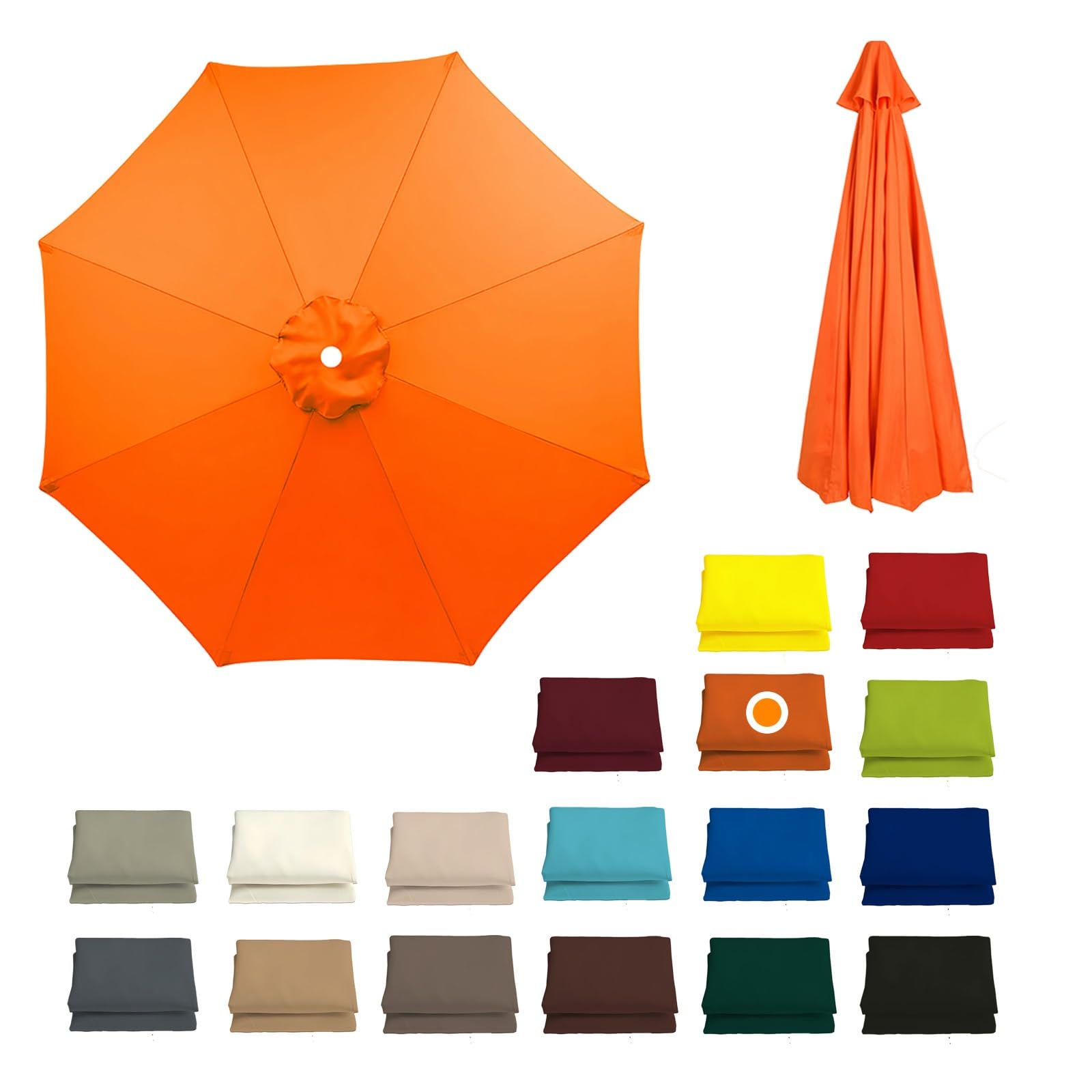 230CM/270CM/300CM + 8 Arms Patio Umbrella Replacement Cloth Canopy Cover Waterproof Garden Replacement Parasol Fabric Cover Outdoor Table Market Yard Umbrella Top Cantilever Umbrella Canopy(Orange,230