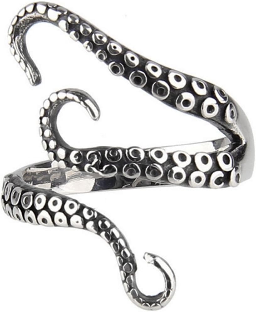 WILD COTTAGE Octopus Tentacle Adjustable Ring in Sterling Silver (adjustable) (C- Octopus ring)