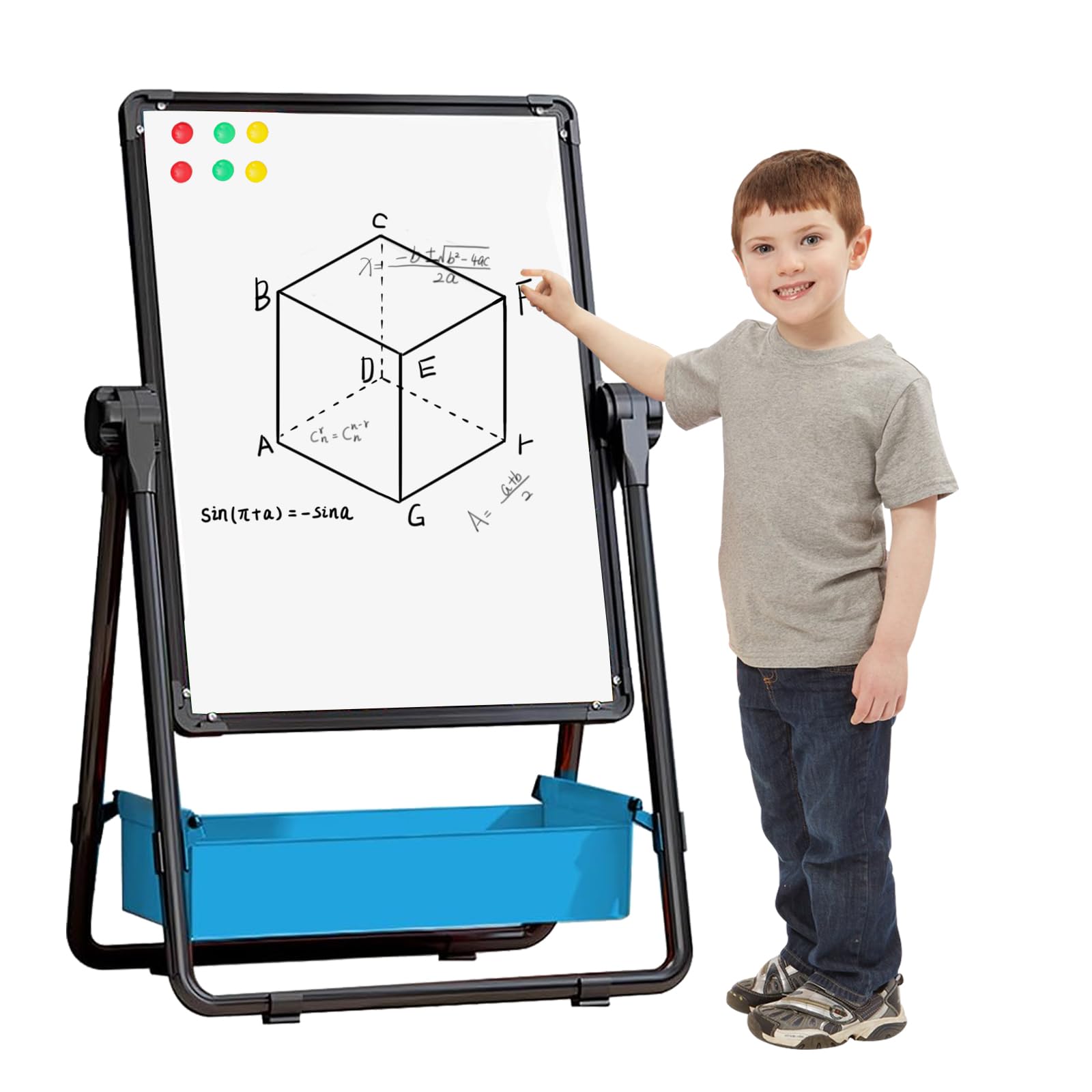 Stand White Board and Chalkboard Double Sided Standing Easel Portable Magnetic White Boards with Height Adjustable & 360° Rotating for Kids Adults, Home School 18.5×24.5 inches