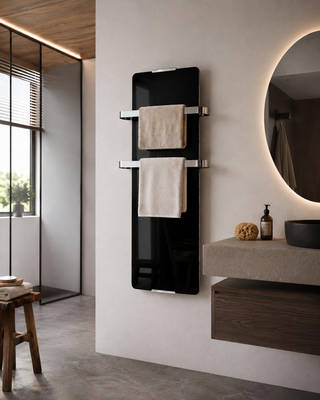 CHEMIN'ARTE Scaldasalviette riscaldato electtrico 1200W - Radiatore verticale - 120 x 6 x 46 cm - IP24 - nero - Design moderno, kit di installazione