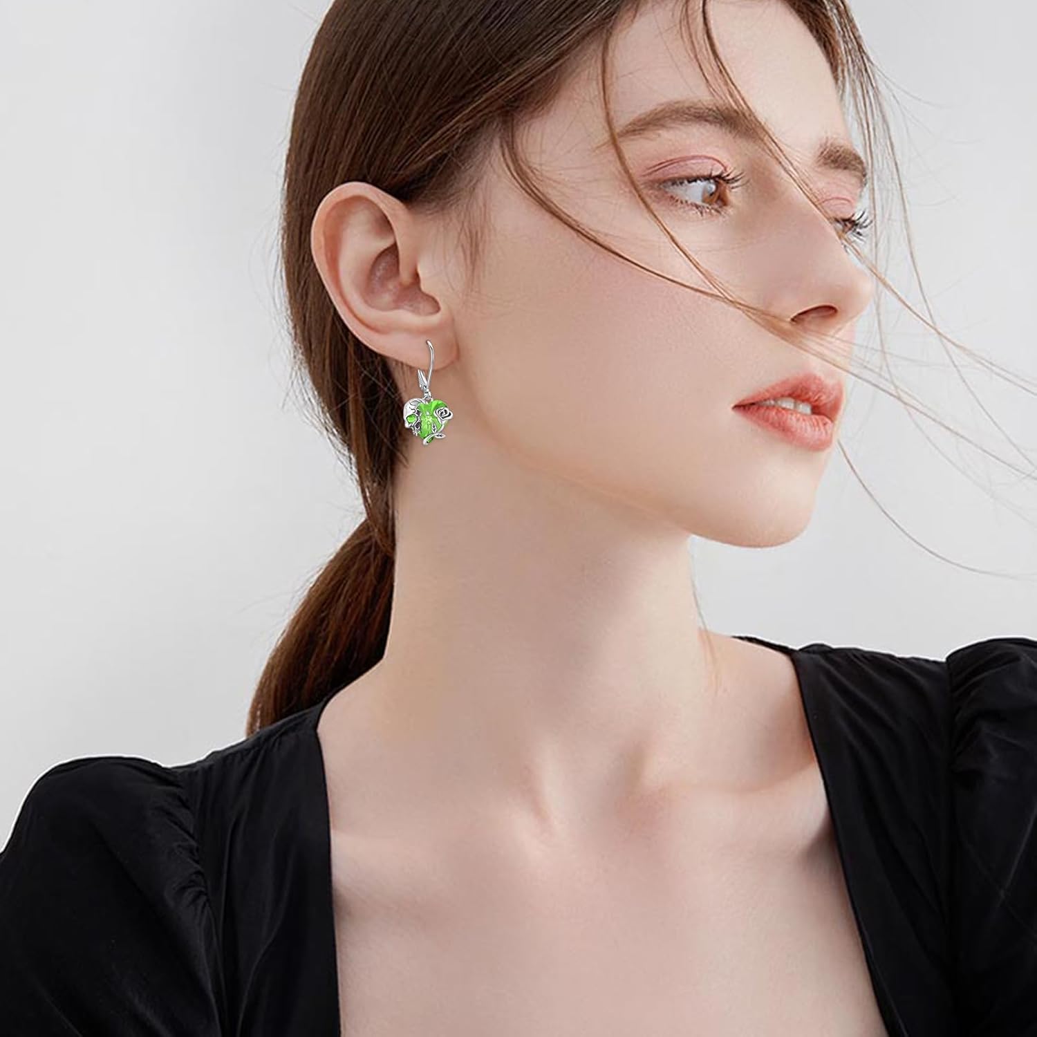 Rose Skull Earrings S925 Sterling Silver Heart Crystal Birthstone Dangle Drop Earrings Hypoallergenic Gothic Skull Leverback JJewelry Gift for Mom Daughter Wife - Image 5