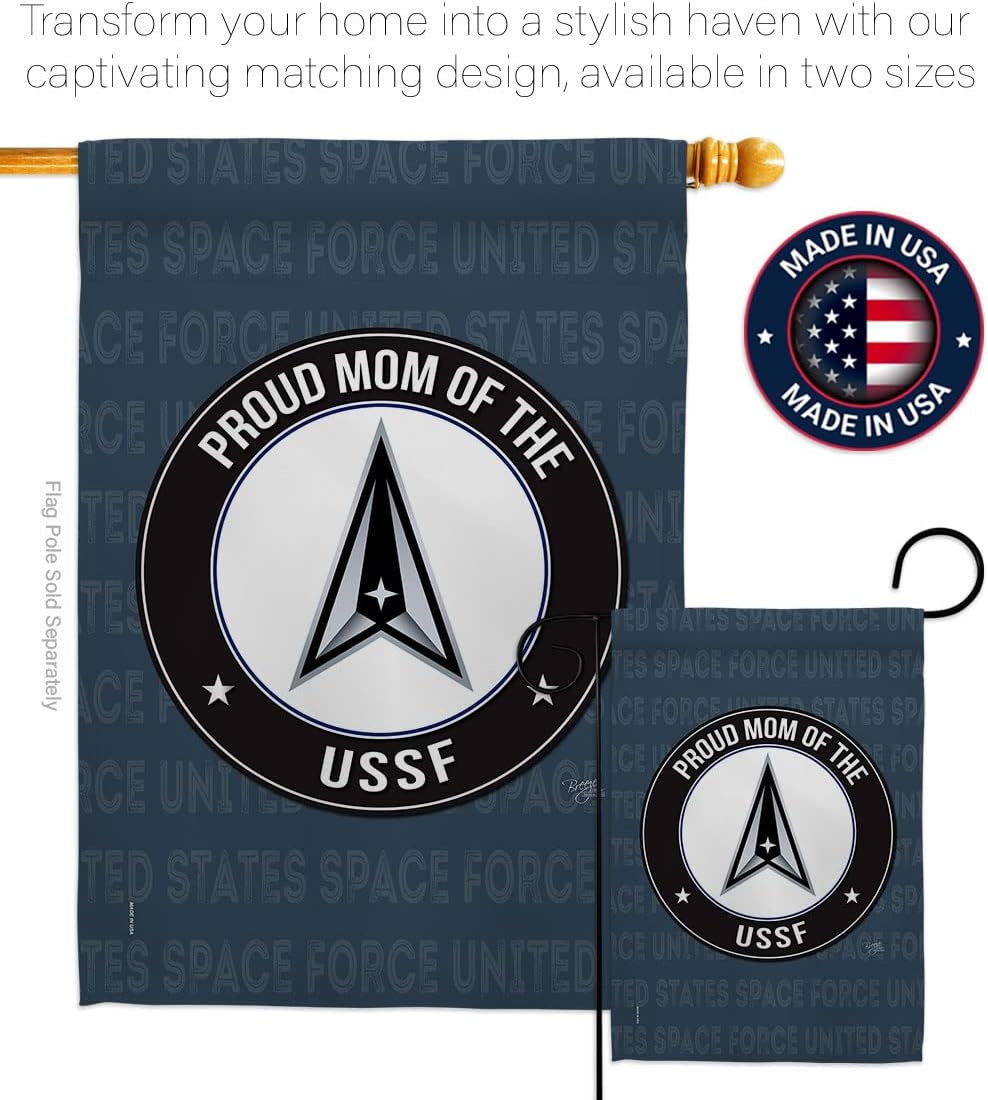 Breeze Decor Proud Mom USSF Garden Flag Set Wood Dowel Armed Space Force United State Air American Military Delta Official House Decoration Banner Small Yard Gift Double-Sided, Made in USA