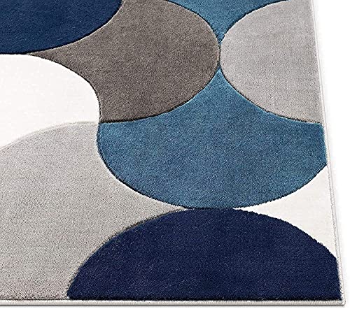 Image of Mordern Design Handmade Tufted Carpet Pure Woollen Export Quality Carpet for Living Room, Bedroom Hall [ Size 5 x 5 Round, Color White Blue ]