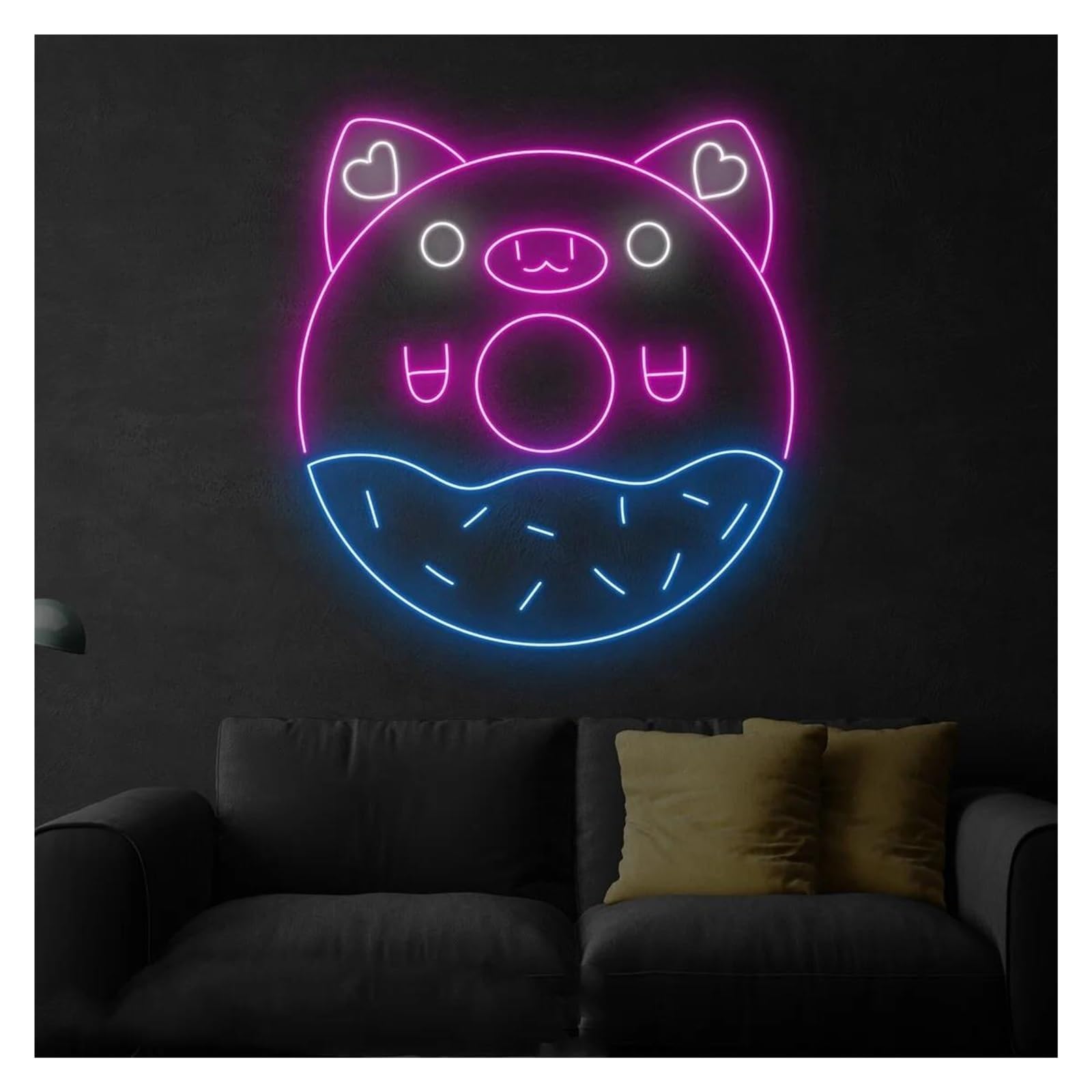 Insegna Luminosa al Neon per Pasticceria, a Forma di Maialino e Ciambella, alimentata Tramite USB, luminosità Regolabile, Adatta per Decorazioni di panetterie e Negozi di alimentar