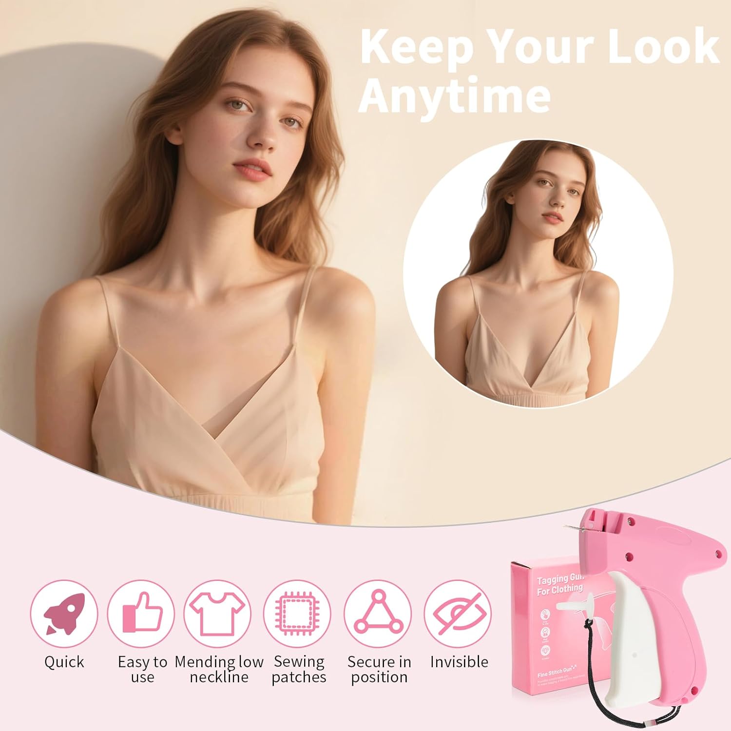 Stitch Gun for Clothes - Handheld Micro Stitch Sewing Gun Quick Clothing Dress Quilting Fixer Hemming Tool for Instant Repairs, 6 Needle, 1000 Black & 1000 White Fasteners Sewing Kit - Image 2