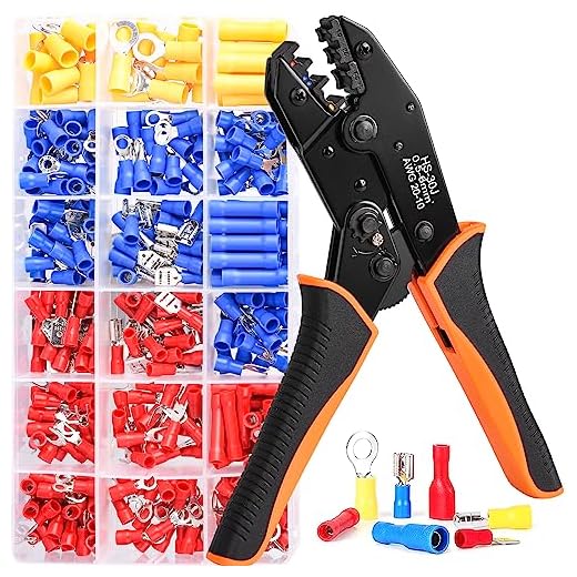 fioay Pince à Sertir, Pince à Sertir à Clique 0,5-6 mm²,Cosses de câble isolées avec 18 Types 350PCS Cosses Electriques, pour Automobile, Moto
