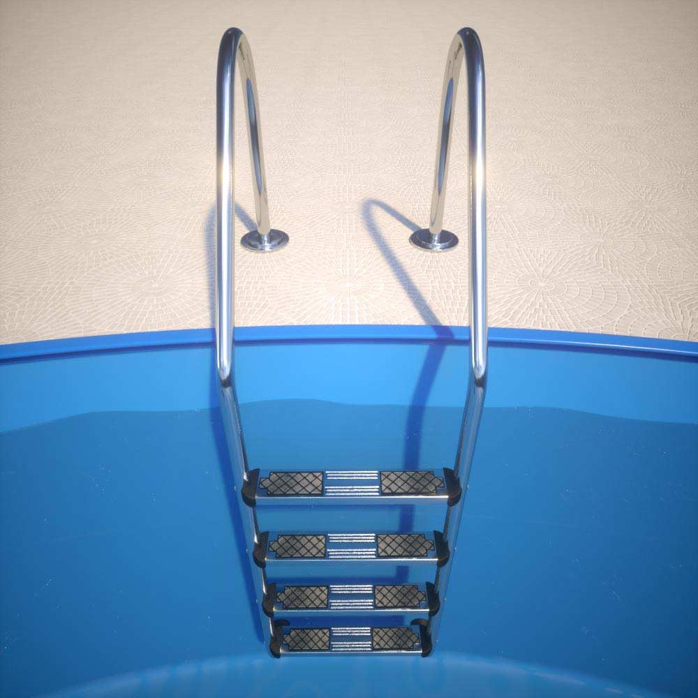 Tiefbeckenleiter Deluxe V4A Edelstahl 4 Stufen mit Weitholm - Premium Poolleiter für Einbaubecken bis 150 cm Tiefe - Hochglanzpoliert mit rutschfesten Stufen