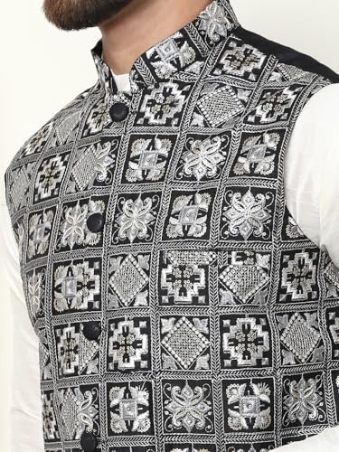 Image of SOJANYA (Since 1958 Men's Silk Blend Kurta Pyjama with Embroidered Nehru Jacket