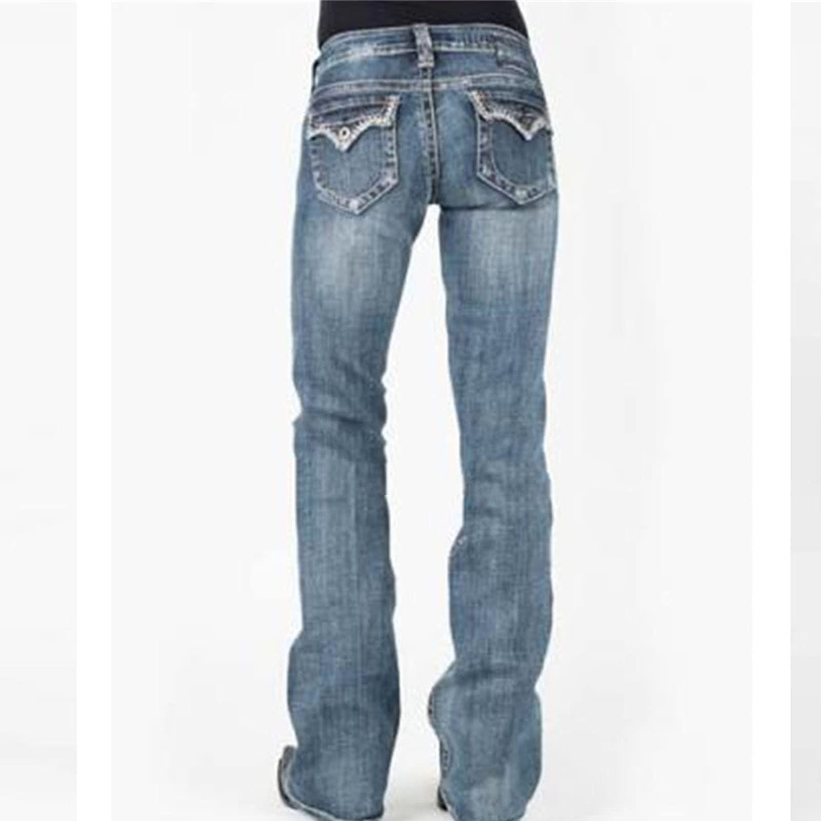 Women's Mid Rise Stretch Boot Cut Jean Retro Loose Fit Slimming Denim Pants Vintage Washed Wide Leg Jean Trousers (Light Blue,X-Large)