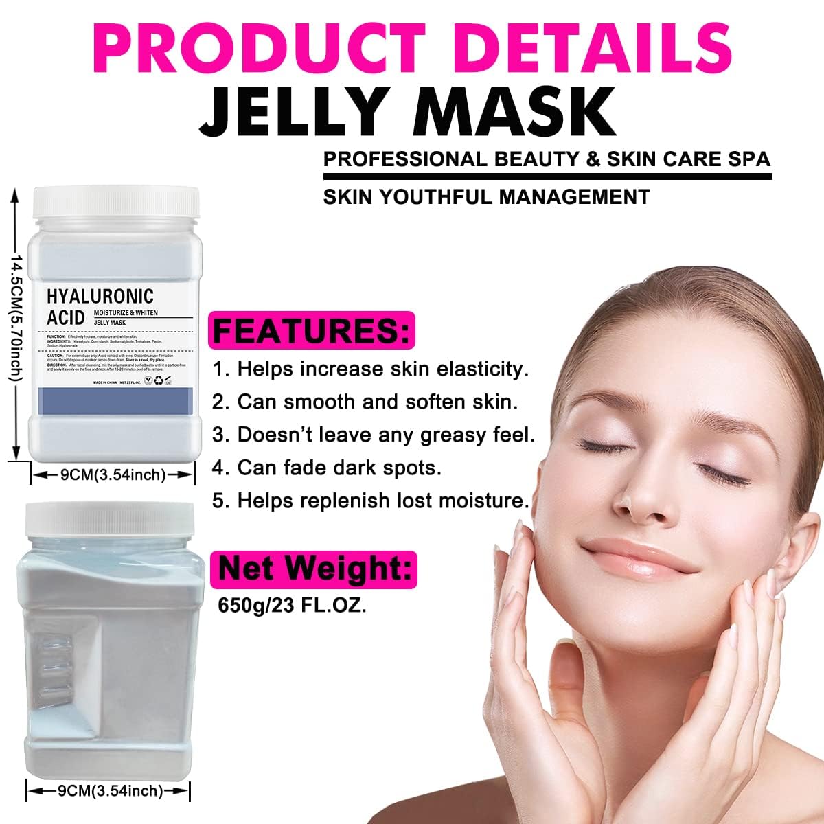 Masque en Poudre pour Soins du Visage, Masque en Gelée Hydratant avec Acide Hyaluronique, Poudre de Hydro Peel-Off Professionnelle pour Combattre Les Ridules