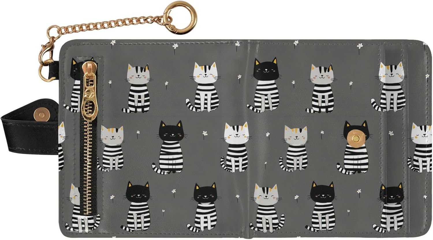Cute Striped Kittens Gray Ladies Premium Foldable Wallet Unique Minimalist PU Leather Wallet for Women Girls image 2