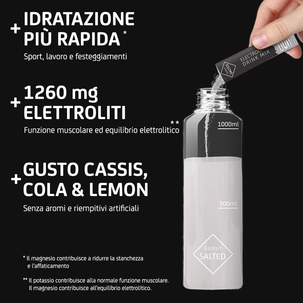 GoMo SALTED Hydration Aid | Elettroliti senza zucchero | migliore assorbimento dell'acqua e idratazione rapida | 30 porzioni singole di polvere elettrolitica con sale alpino svizzero | Gusto misto
