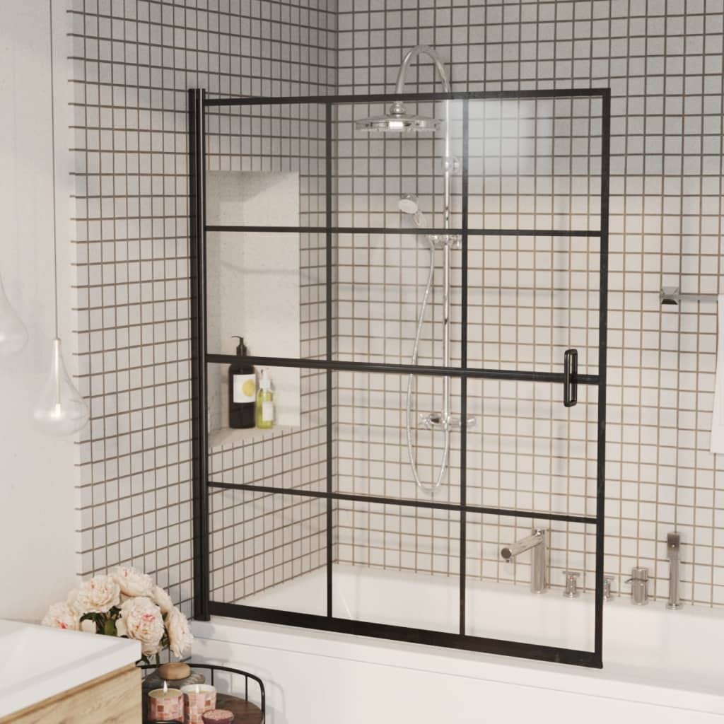Mampara de ducha de 116 x 140 cm, de cristal de seguridad ESG con rejilla negra, accesorio de bañera plegable