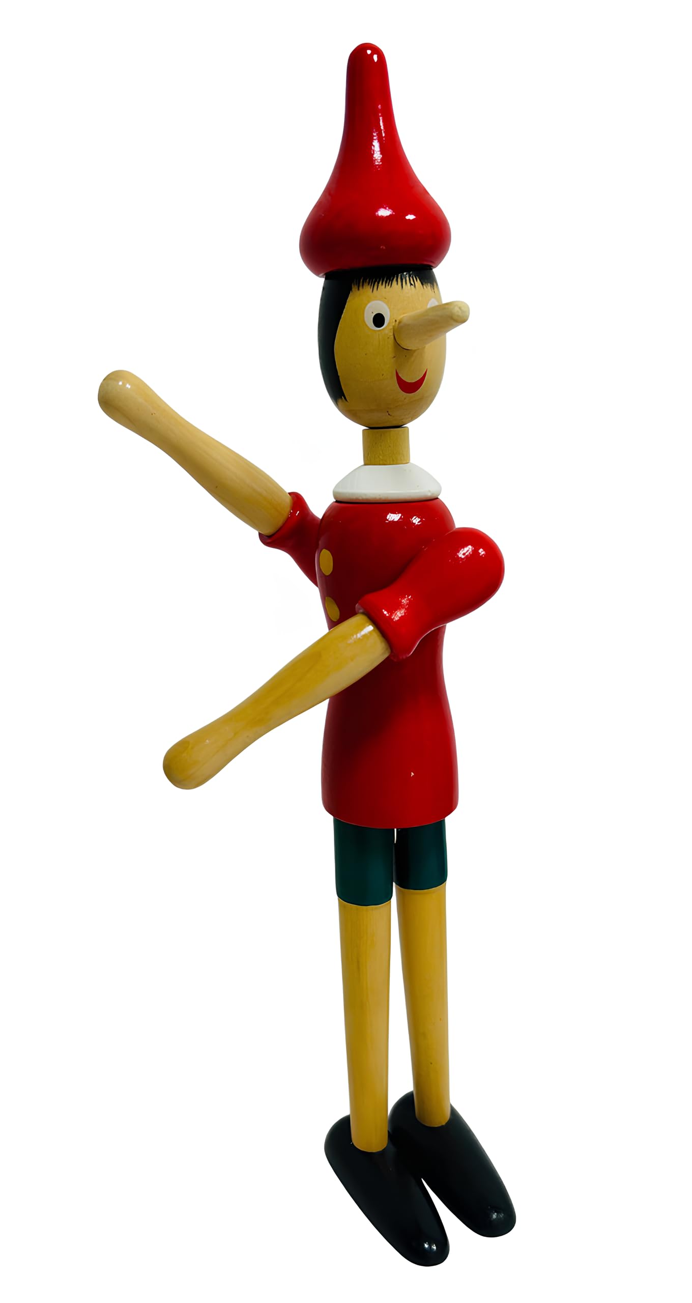 Pinocchiio in Legno Massello cm 30 Snodabile Marionetta di Legna con Articolazioni Burattino delle Fiabe in Legno Dipinto Altezza 30cm con Gambe Braccia e Testa Mobili Snodabile Snodato (A)