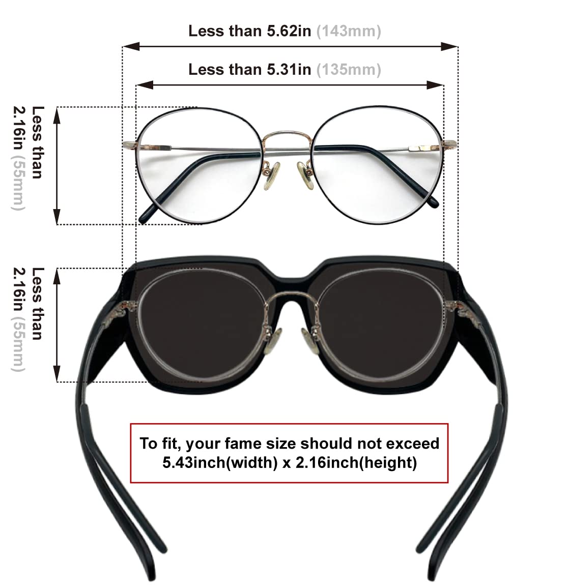 QOOL TIMES Living out your 33 HD Polarized Fit Over XL Occhiali da sole grandi leggeri per donne e uomini, protezione UV, tondi per la guida, T21033 Nero/Blu, XL