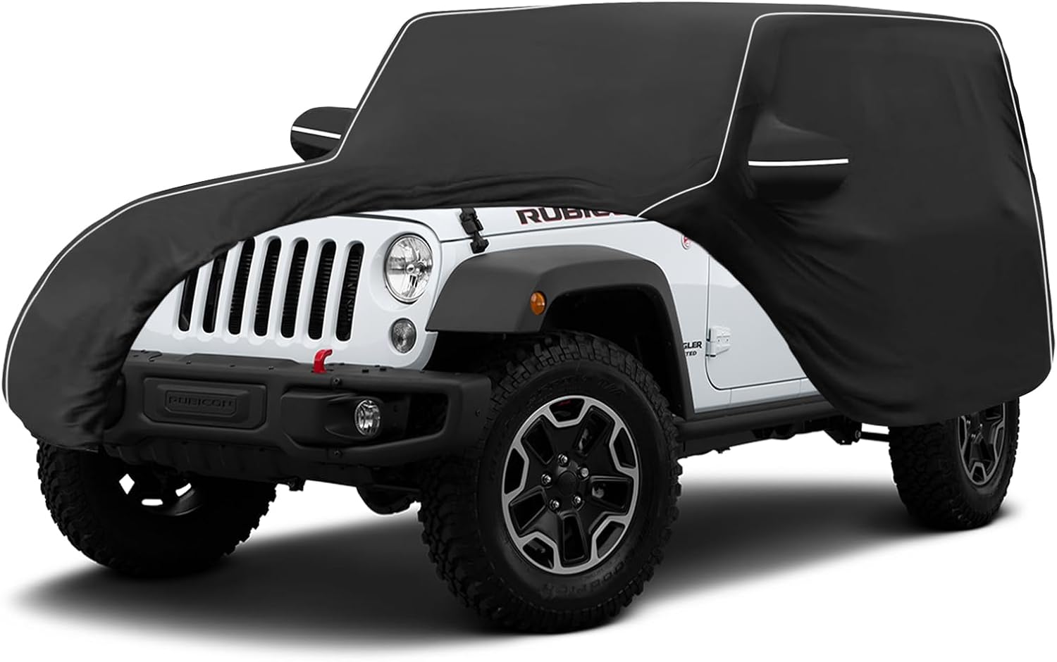 MAIKER Car Cover Waterproof All Weather Compatible with Jeep Wrangler JK & JL 4 Door 600D Oxford Cover Full Cover Protect from Sunshine, UV, Snow, Rain, Wind, Scratch Resistant Black