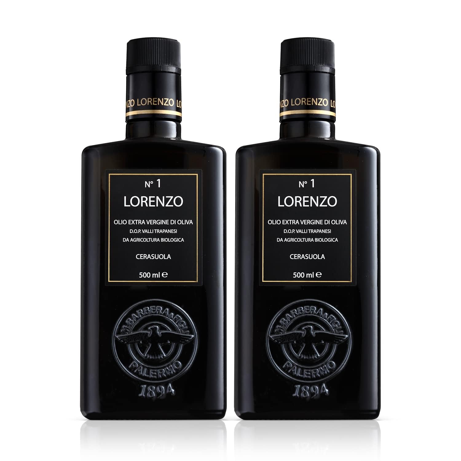 Barbera Lorenzo #1 Organic Extra Virgin Olive Oil PDO Valli Trapanesi, Fruity, Cold Extracted Authentic Sicilian Olive Oil, Fresh Harvest Imported From Italy 16.9 oz (Pack 2)