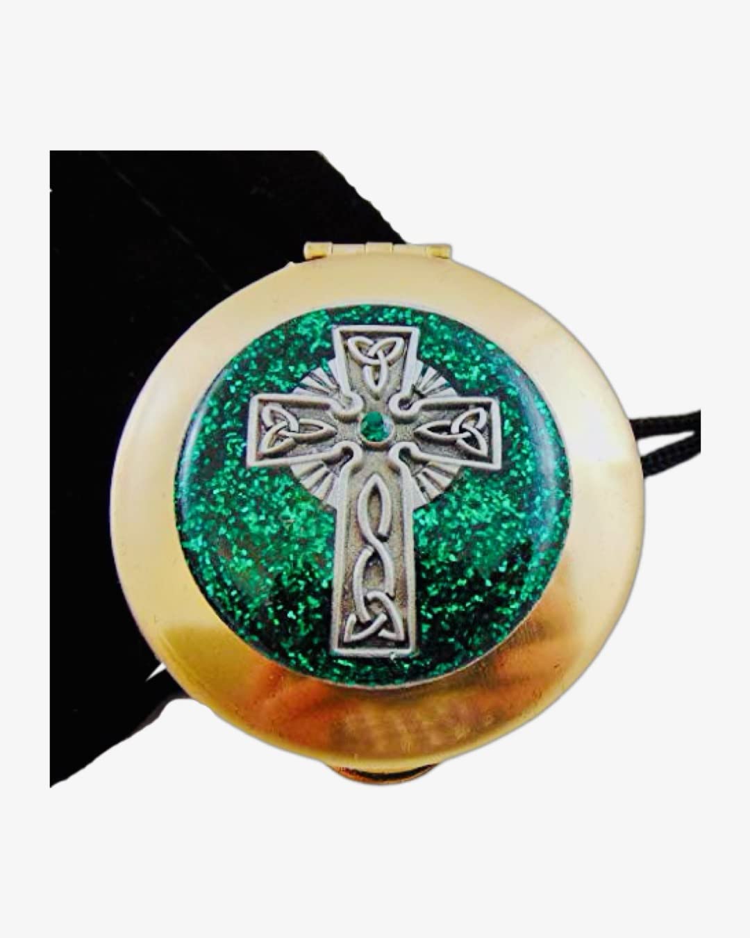 Amazing Saints Celtic Cross Pyx with Raised Design and Black Velvet Drawstring Burse, Green