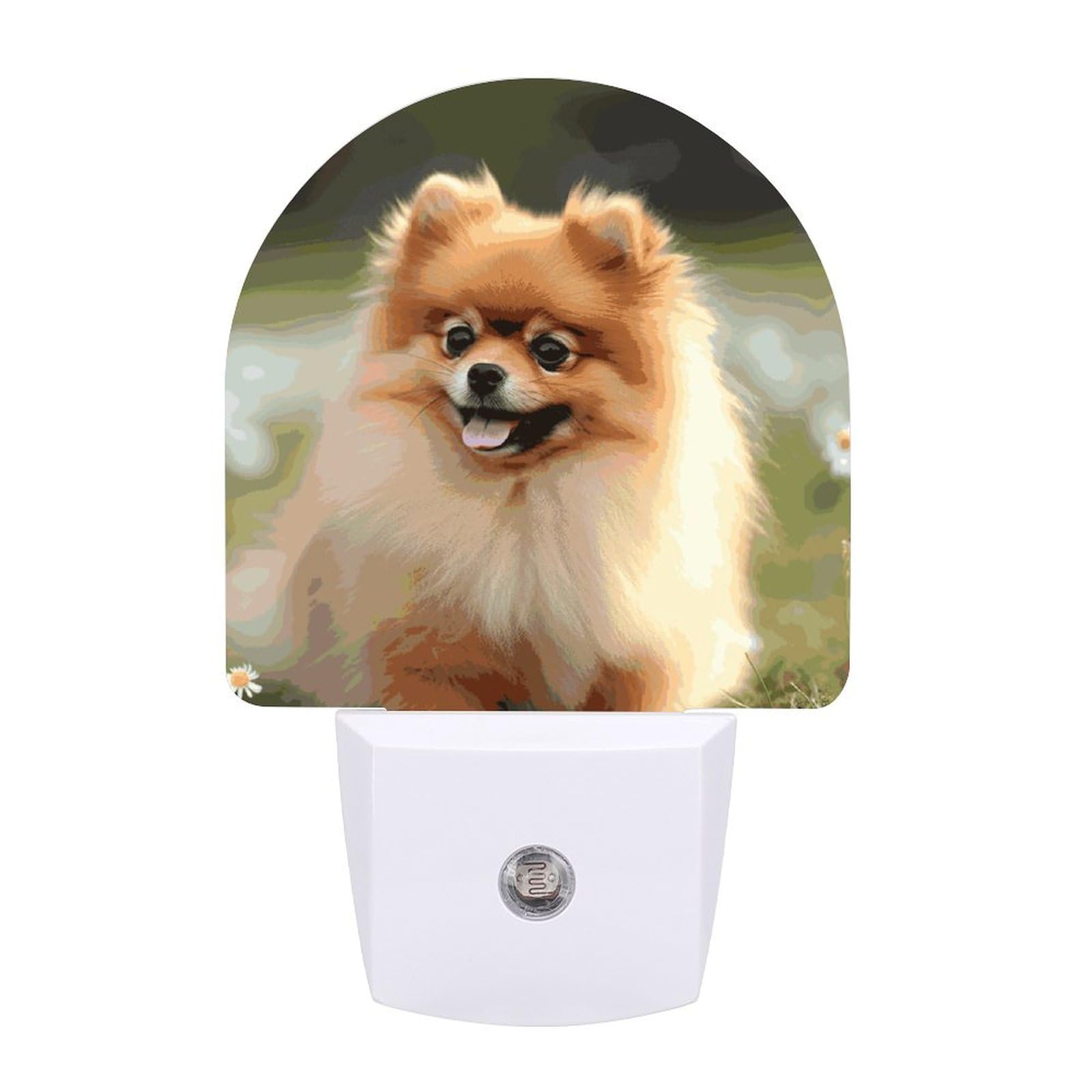 Nwghm White Night Light Plug Into Wall Pomeranian Dog Nightlight With Auto Dusk To Dawn Sensor Led Night Lamp 0.5W Plug-In Light For Bedroom, Bathroom, Hallway, Stairway