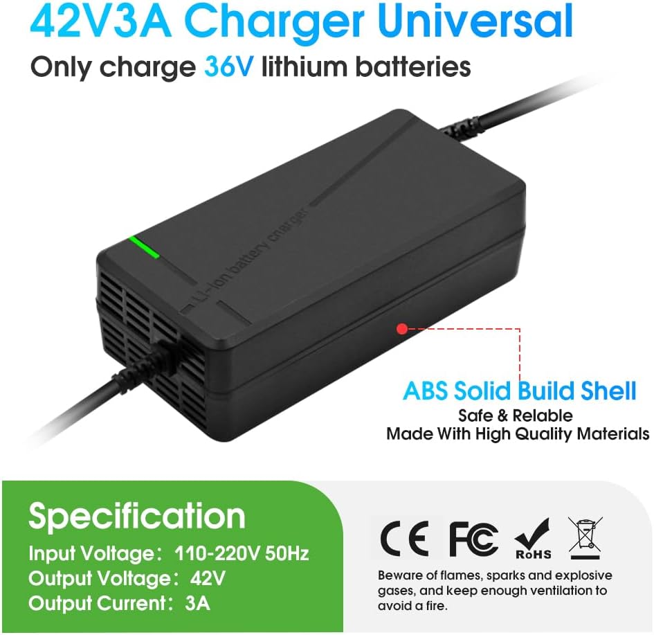 42V 3A Charger with 6-in-1 Plug for 36V Lithium Battery Such as Car Truck Lawn Mower Boat Marine Batteries (42V3A-(6-in-1 Plug))
