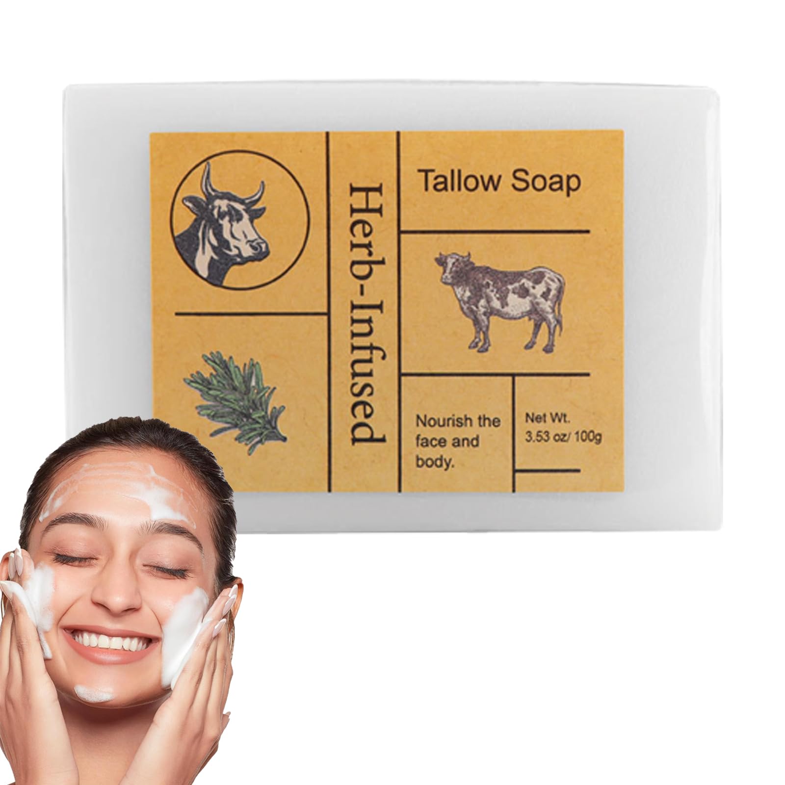 Beef Tallow Soap for All Skin Types - Deep Cleansing Bar for Face and Body - Targets Oil and Pores - Nourishing and Moisturizing - 100g