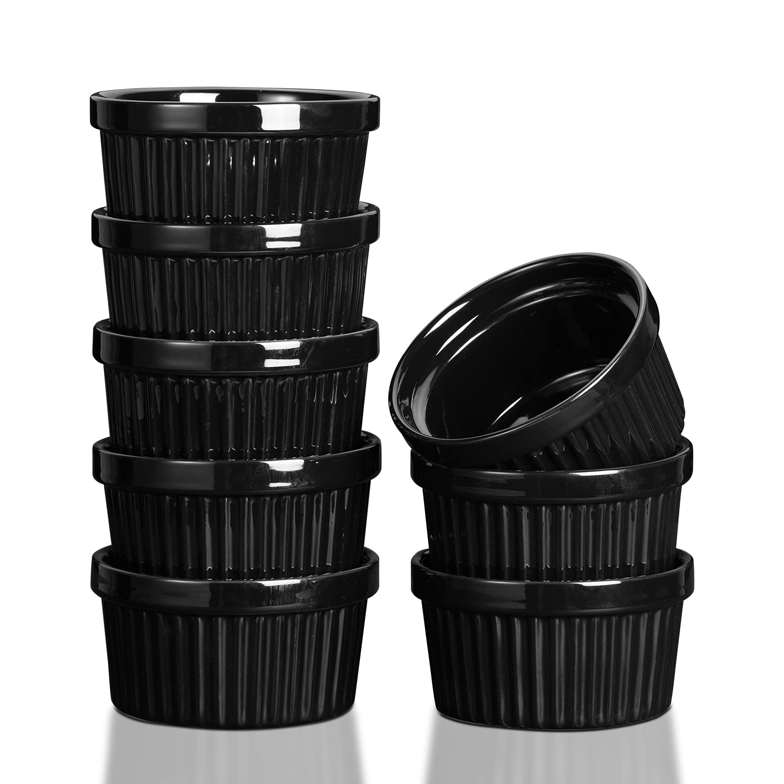 Garvee Ramequines de cerámica de 8 onzas, juego de 8 ramequines de porcelana para hornear, pudín, tazas de natillas, salsas de inmersión, aptos para lavavajillas y horno, color negro