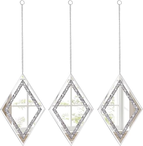 Miniatura 4 de Pibeyer Juego de 3 espejos de pared con forma de diamante plateado para dormitorio, sala de estar y pasillo, decoración del hogar