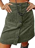 Happy Sailed Christmas Mini Skirt for Women 2025 Casual Button Up Slim Fit Solid High Waist Pencil Corduroy Skirt Green Small