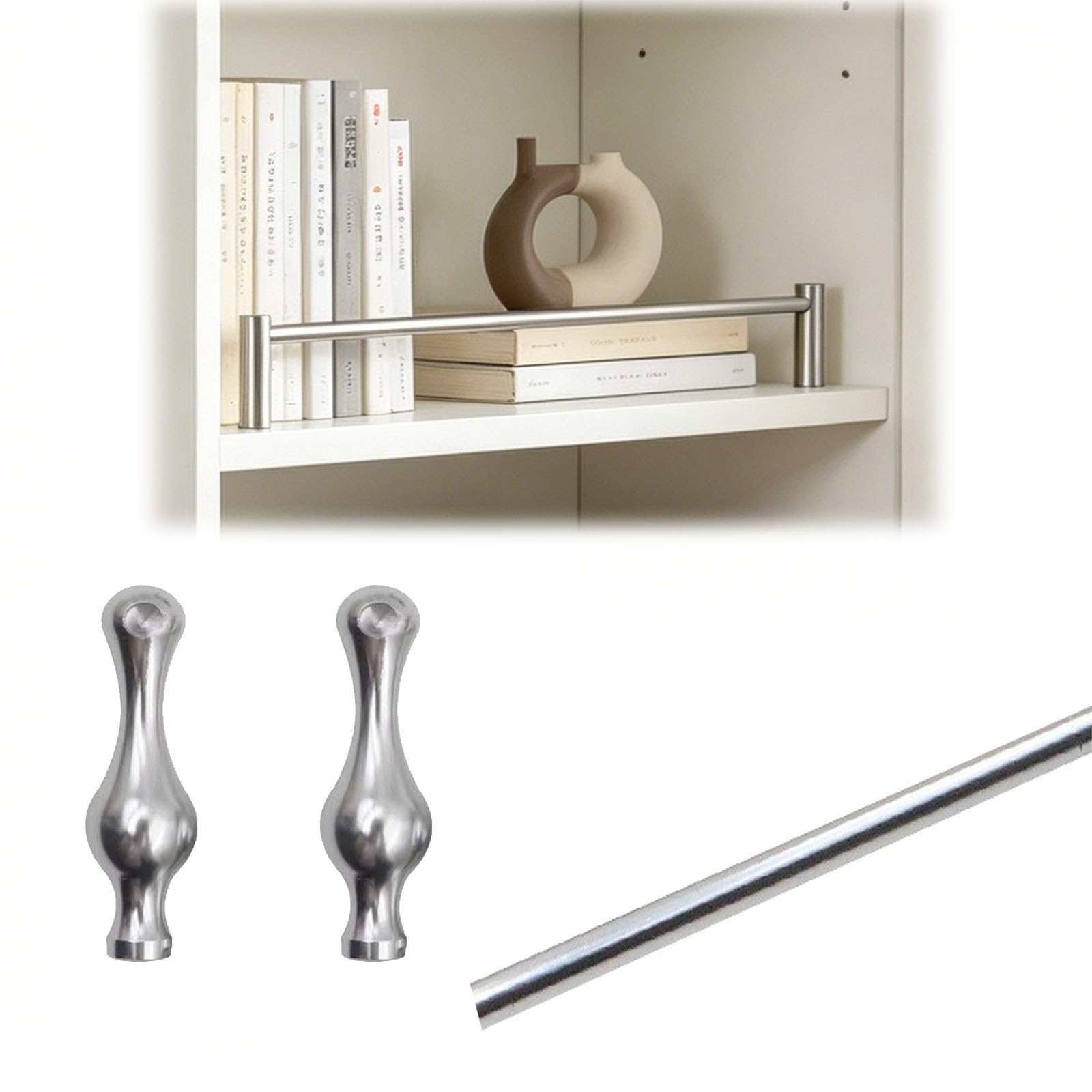 Yxxsdp Silver C Metal Shelf Guard Rail For Kitchen/Closet, Tipping Barrier Rod For Bookshelf/Wine Rack, Cabinet Guardrail Bar Customizable Length(,24In/61Cm)