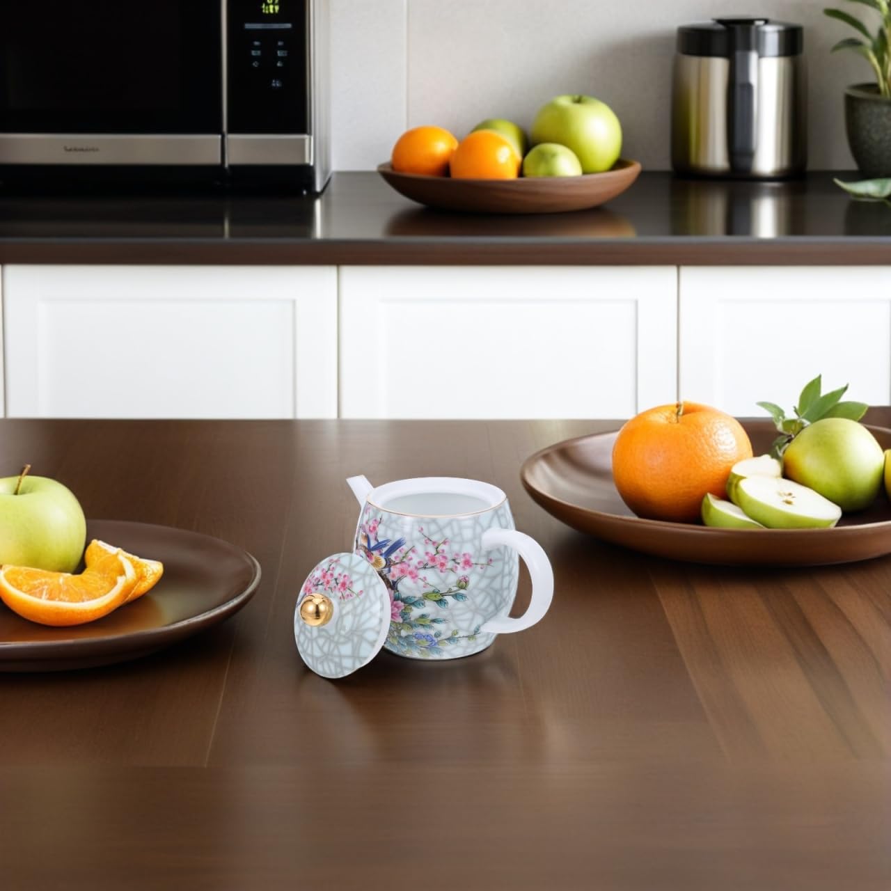 1kawałek Czajniczek Ceramiczny z Motywem Kwiatowym Odporny Wysoką Temperaturę Elegancki Do Serwowania Herbaty Idealny Do Użytku Domowego i Biurowego
