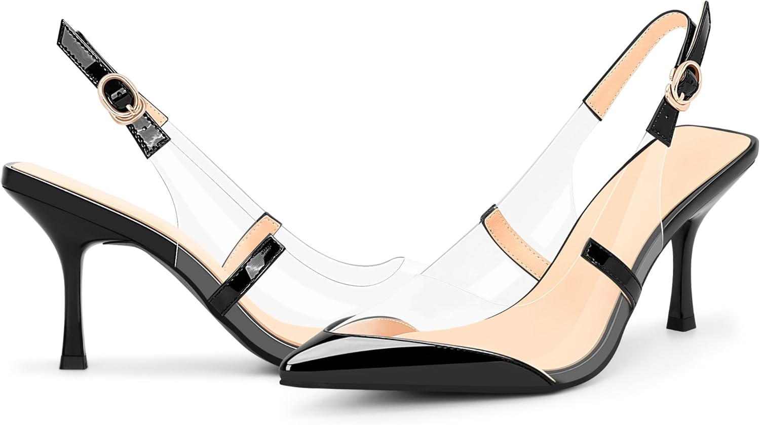 100FIXEO Women's Clear Slingbacks Stiletto High Heel Pointed Toe Pumps Sexy Dressy PVC Party Shoes - Image 6