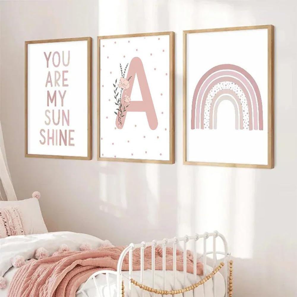 BeiYiHo Cuadros Habitacion Niña Láminas Infantiles Niña 50x70 Cuadros Decoracion Bebe Niñas Laminas Decorativas Pared Infantiles Personalizadas Nombre Cuadro Bebe Rosa Lienzo Poster Decoracion