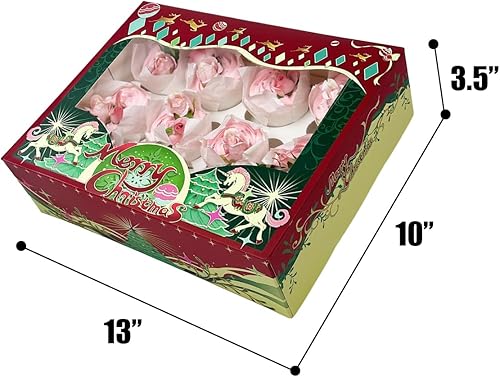 Miniatura 5 de 12 recipientes para cupcakes, 16 paquetes de cajas de cupcakes de Navidad, 12 cajas para cupcakes con ventana de 13 x 10 x 3.5 pulgadas